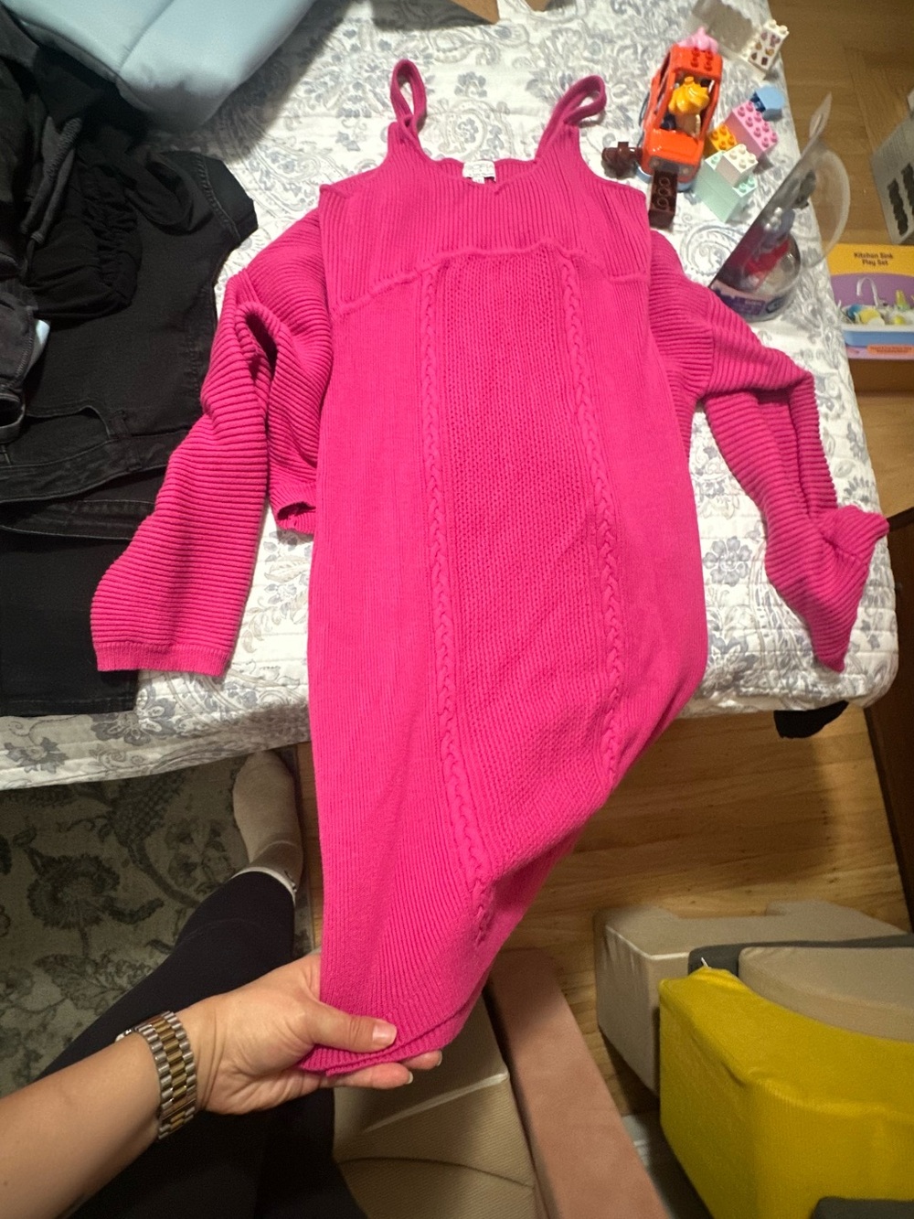 sofia by sofia vergara Bright Hot Pink Cable Knit Sweater Dress
